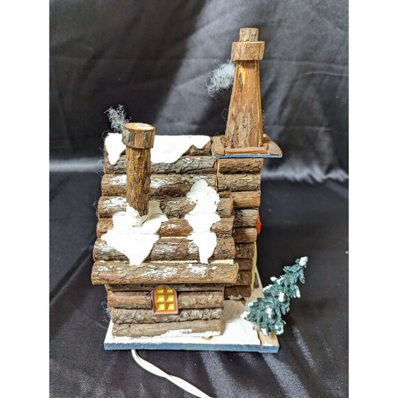Rustic Log Cabin Lighted Chapel Pines Snow 9”. Corded Light. READ. - Picture 7 of 10